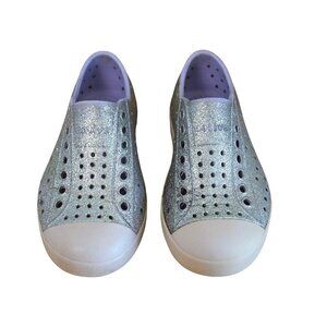 Native Jefferson Kids Slip-On Shoes - Silver Glitter Sz 9